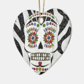 RAB Rockabilly Sugar Skull op Zebra Print Keramisch Ornament (Links)