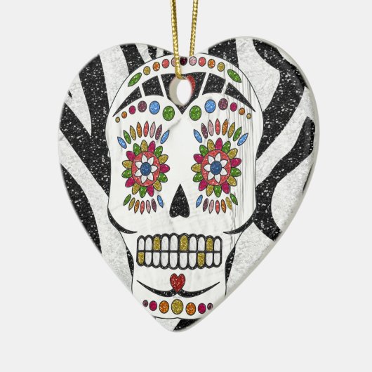 RAB Rockabilly Sugar Skull op Zebra Print Keramisch Ornament (Links)