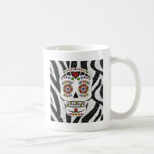 RAB Rockabilly Sugar Skull op Zebra Print Koffiemok (Rechts)