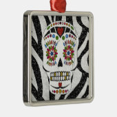 RAB Rockabilly Sugar Skull op Zebra Print Metalen Ornament (Rechts)