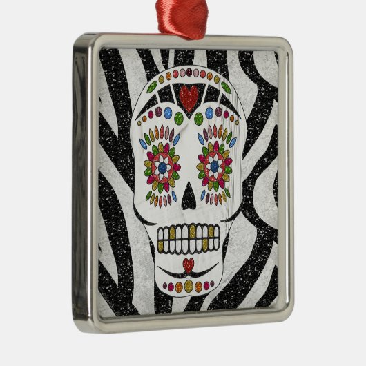 RAB Rockabilly Sugar Skull op Zebra Print Metalen Ornament (Rechts)