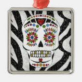 RAB Rockabilly Sugar Skull op Zebra Print Metalen Ornament (Voorkant)