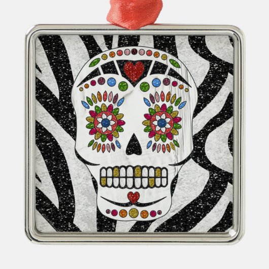 RAB Rockabilly Sugar Skull op Zebra Print Metalen Ornament (Voorkant)