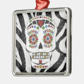 RAB Rockabilly Sugar Skull op Zebra Print Metalen Ornament (Links)