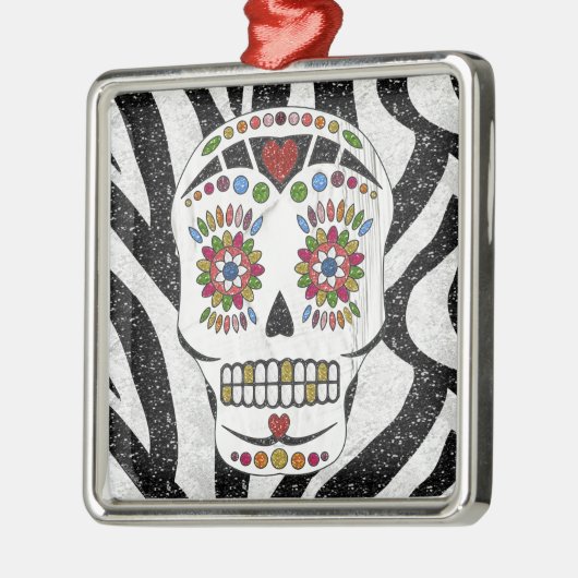 RAB Rockabilly Sugar Skull op Zebra Print Metalen Ornament (Links)