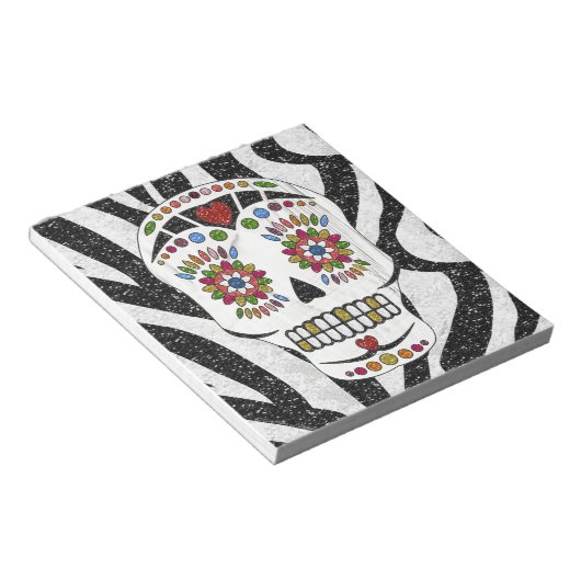 RAB Rockabilly Sugar Skull op Zebra Print Notitieblok (Schuin)