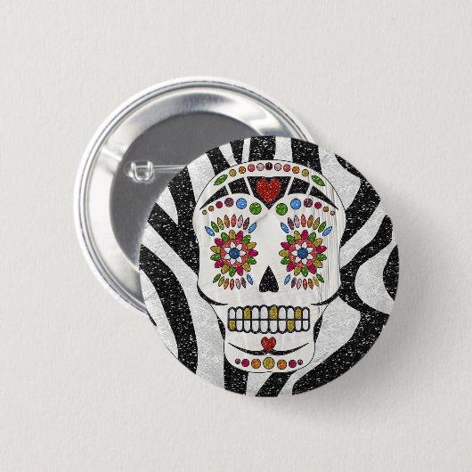 RAB Rockabilly Sugar Skull op Zebra Print Ronde Button 5,7 Cm (Voorkant /achterkant)