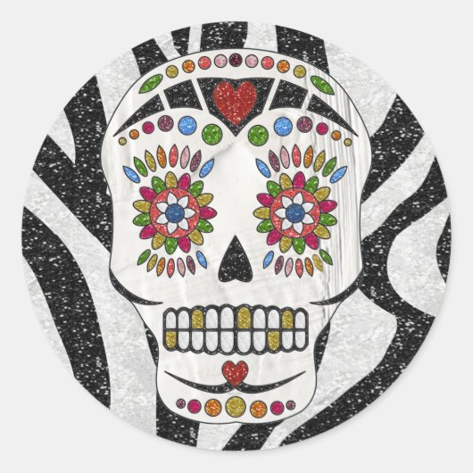 RAB Rockabilly Sugar Skull op Zebra Print Ronde Sticker (Voorkant)