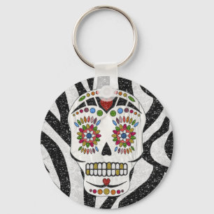 RAB Rockabilly Sugar Skull op Zebra Print Sleutelhanger