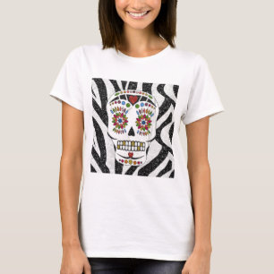 RAB Rockabilly Sugar Skull op Zebra Print T-shirt