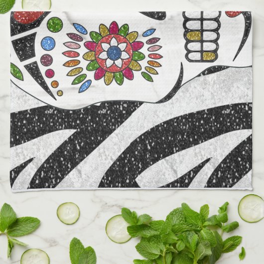 RAB Rockabilly Sugar Skull op Zebra Print Theedoek (Gevouwen)