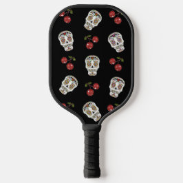 RAB Rockabilly Sugar Skulls and Cherries on Black Pickleball Paddle