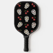 RAB Rockabilly Sugar Skulls and Cherries on Black Pickleball Paddle (Achterkant)