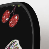 RAB Rockabilly Sugar Skulls and Cherries on Black Pickleball Paddle (Links Detail)