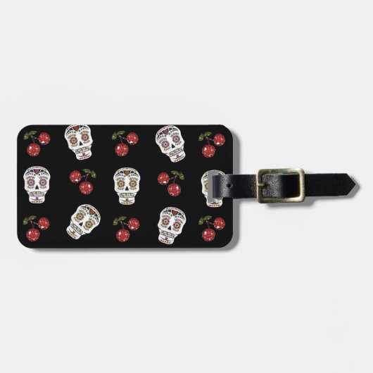 RAB Rockabilly Sugar Skulls Cherries on Black Bagagelabel (Voorkant horizontaal)