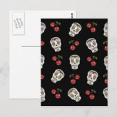 RAB Rockabilly Sugar Skulls Cherries on Black Briefkaart (Voorkant / Achterkant)