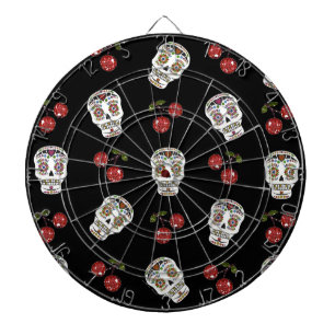 RAB Rockabilly Sugar Skulls Cherries on Black Dartbord