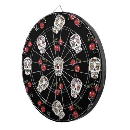 RAB Rockabilly Sugar Skulls Cherries on Black Dartbord (Voorkant Rechts)