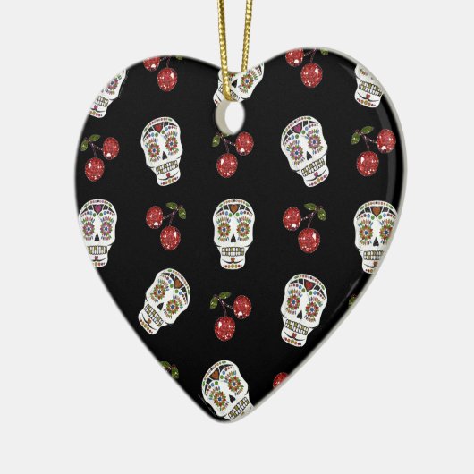 RAB Rockabilly Sugar Skulls Cherries on Black Keramisch Ornament