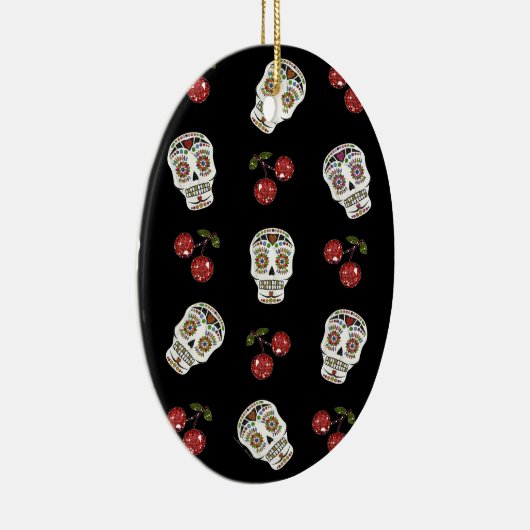 RAB Rockabilly Sugar Skulls Cherries on Black Keramisch Ornament (Rechts)