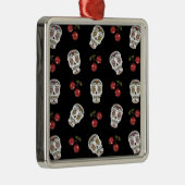 RAB Rockabilly Sugar Skulls Cherries on Black Metalen Ornament (Rechts)