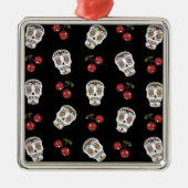 RAB Rockabilly Sugar Skulls Cherries on Black Metalen Ornament (Voorkant)