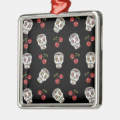 RAB Rockabilly Sugar Skulls Cherries on Black Metalen Ornament (Links)