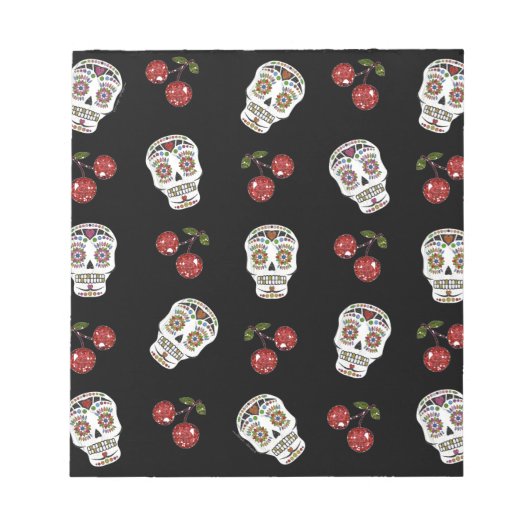 RAB Rockabilly Sugar Skulls Cherries on Black Notitieblok (Voorkant)