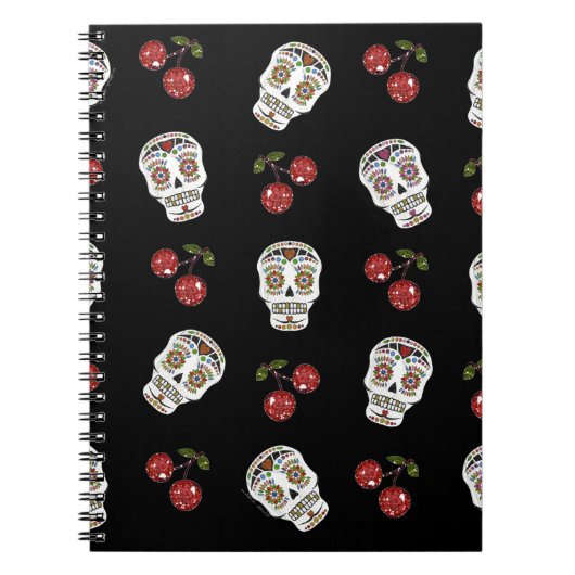 RAB Rockabilly Sugar Skulls Cherries on Black Notitieboek (Voorkant)