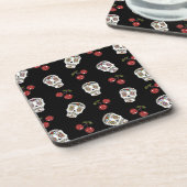 RAB Rockabilly Sugar Skulls Cherries on Black Onderzetter (Linkerzijde)