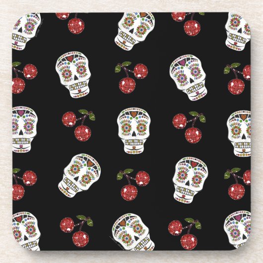 RAB Rockabilly Sugar Skulls Cherries on Black Onderzetter (Voorkant)