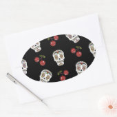 RAB Rockabilly Sugar Skulls Cherries on Black Ovale Sticker (Envelop)
