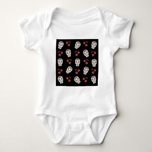 RAB Rockabilly Sugar Skulls Cherries on Black Romper (Voorkant)