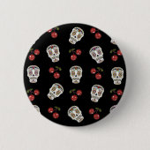 RAB Rockabilly Sugar Skulls Cherries on Black Ronde Button 5,7 Cm (Voorkant)