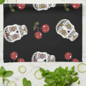 RAB Rockabilly Sugar Skulls Cherries on Black Theedoek (Gevouwen)