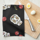 RAB Rockabilly Sugar Skulls Cherries on Black Theedoek (Quarter Fold)