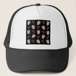 RAB Rockabilly Sugar Skulls Cherries on Black Trucker Pet