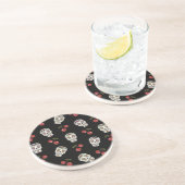 RAB Rockabilly Sugar Skulls Cherries on Black Zandsteen Onderzetter (Zijkant)