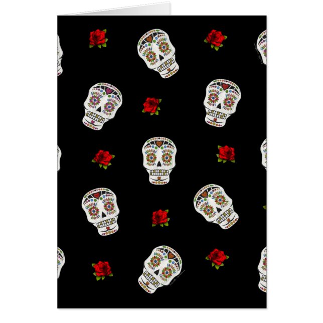 RAB Rockabilly Sugar Skulls Rozen op zwart (Voorkant)