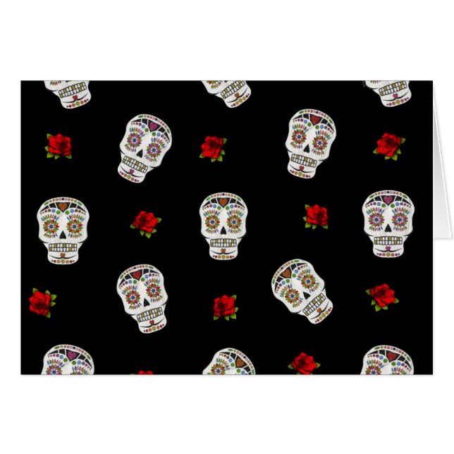 RAB Rockabilly Sugar Skulls Rozen op zwart (Voorkant Horizontaal)