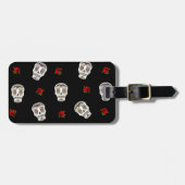 RAB Rockabilly Sugar Skulls Rozen op zwart Bagagelabel (Voorkant horizontaal)