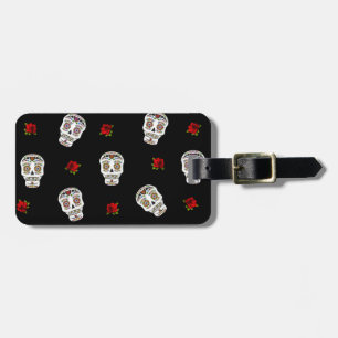 RAB Rockabilly Sugar Skulls Rozen op zwart Bagagelabel