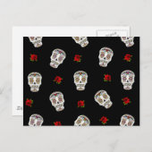 RAB Rockabilly Sugar Skulls Rozen op zwart Briefkaart (Voorkant / Achterkant)