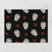 RAB Rockabilly Sugar Skulls Rozen op zwart Briefkaart (Voorkant)