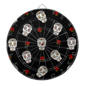 RAB Rockabilly Sugar Skulls Rozen op zwart Dartbord (Voorkant)