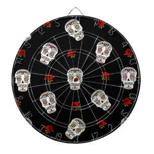 RAB Rockabilly Sugar Skulls Rozen op zwart Dartbord
