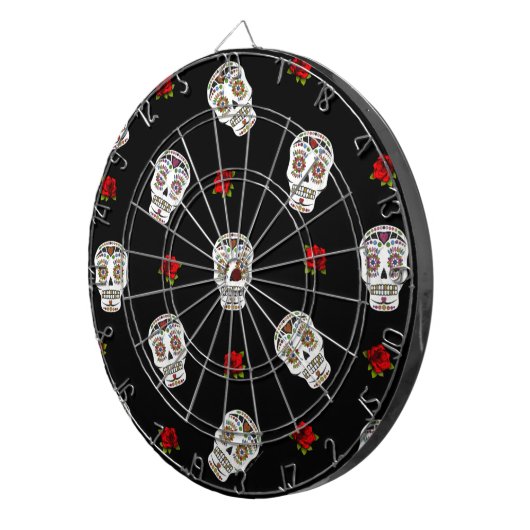 RAB Rockabilly Sugar Skulls Rozen op zwart Dartbord (Voorkant Rechts)