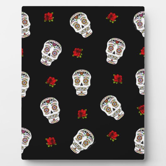 RAB Rockabilly Sugar Skulls Rozen op zwart Fotoplaat (Voorkant)
