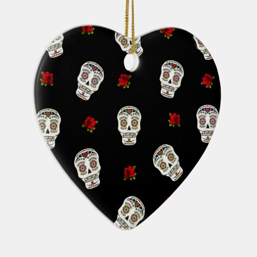 RAB Rockabilly Sugar Skulls Rozen op zwart Keramisch Ornament (Rechts)