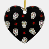 RAB Rockabilly Sugar Skulls Rozen op zwart Keramisch Ornament (Voorkant)